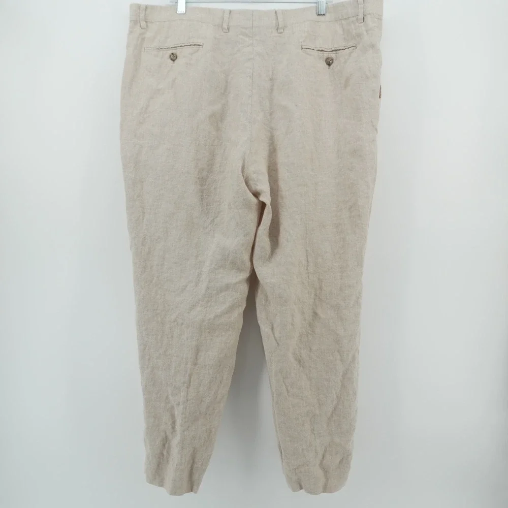 Jos A Bank Pants Mens 42L Beige 100% Linen 1905 Custom Made Flat Front Trousers